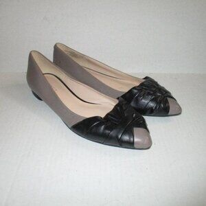*Nine West Taupe Tan Black Flats Ruched Vamp